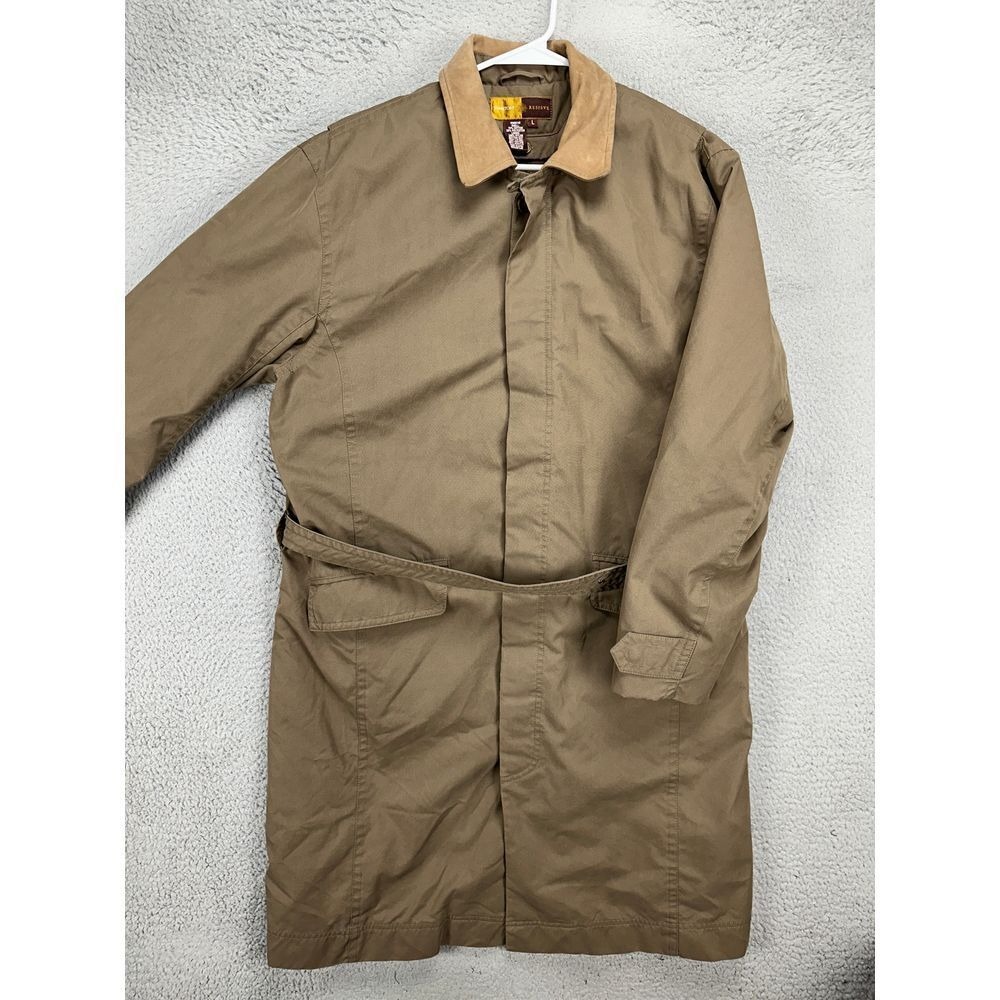 Territory Reserve Overcoat Mens Large Tan Flannel Lined Barn Trench Coat Belted